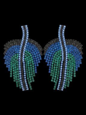 Blue & Green Crystal Fringe Statement Earrings